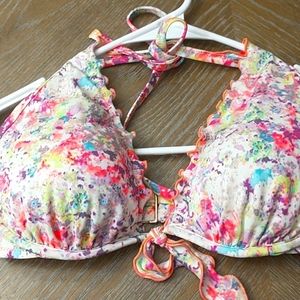 Victoria Secrets Push Up Swim Top 32DD Tie Dye Paint Splatter